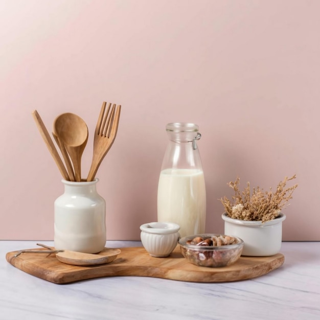 stół z kolorowymi składnikami i przyborami kuchennymi